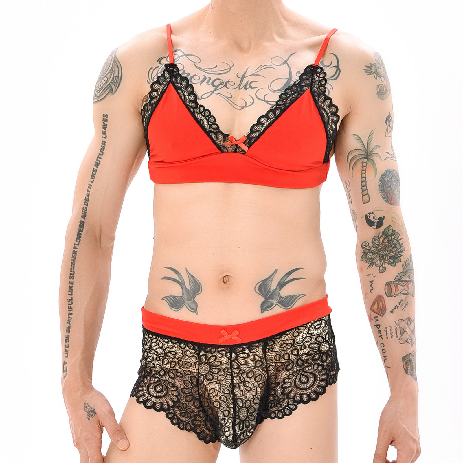 Sheer Bra Lace - طقم لانجري رجالي مثير للتنكر، ملابس