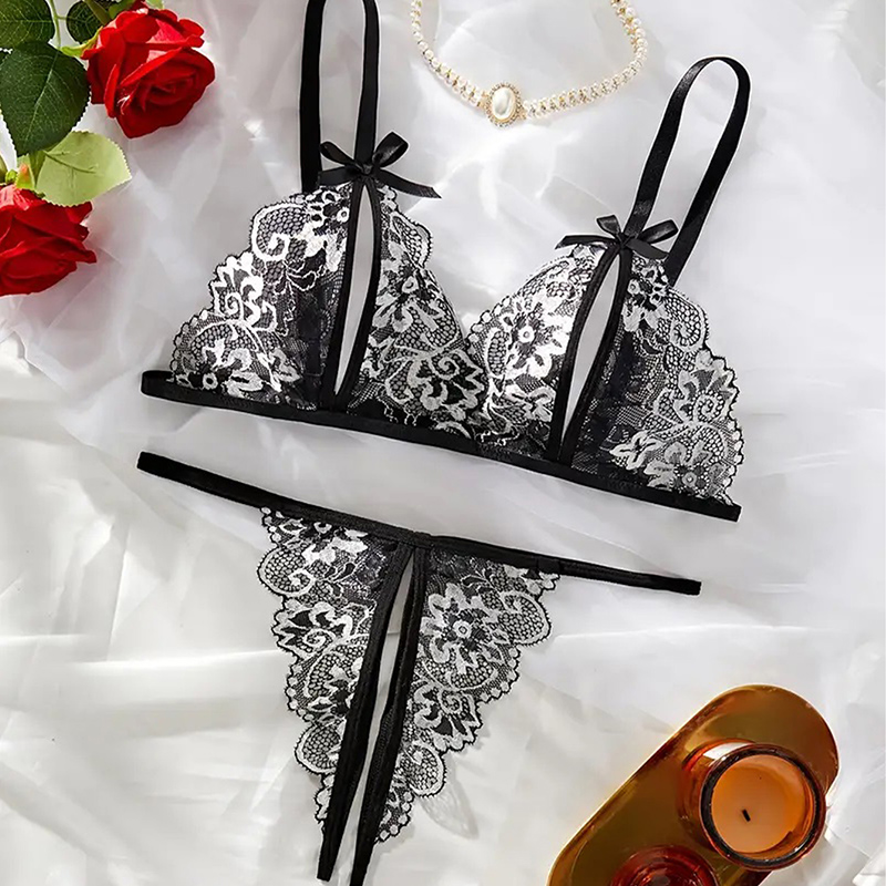 أسود حار Crotchless مثير النسا - مراجعة Sheer Bra Lace وسعره